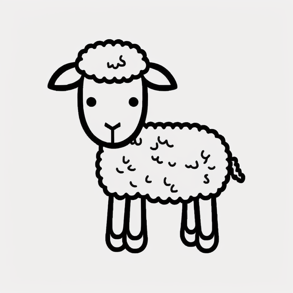 Simple outline of a Lamb, kids cartoon, minimalist, black on white ...