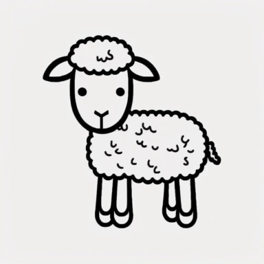 Simple outline of a Lamb, kids cartoon, minimalist, black on white, lineart, 2d flat file, silhouette, clipart, uninterrupted outline as in an svg, perfect outline corners, make it an outline svg and fill color white, exact outline, the line should not be thickened, the line should not be thicker or thinner, the outline of the line should be thin, maximum 1 millimetre.