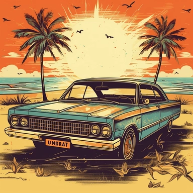 Vector summer vintage car vector clip art generative ai