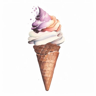 ice cream cone, pastel colors, light watercolor, few details, dreamy, Studio Ghibli, clipart, white background