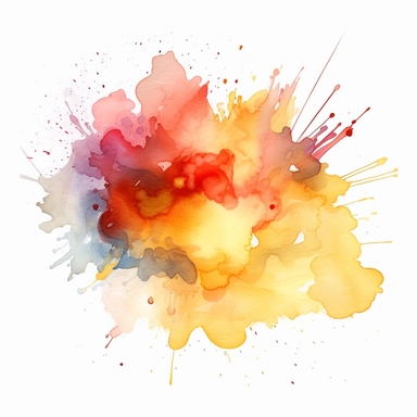 a white background with a colorful drawing of a yellow and orange and gold foil watercolor splatter, in the style of dreamy symbolism, cloudcore, free brushwork, flickr, colorful explosions, aquarrellist, watercolour, clipart, isolated image, white background