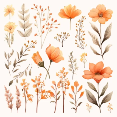 Light orange tone Watercolor Wild Floral clipart - Pre-made clipart