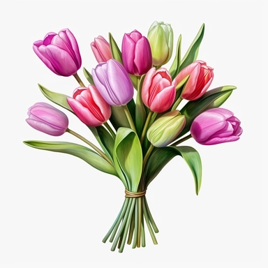 3D tulip bouquet, beautiful color, watercolor, realistic, highly detailed, sublimation clipart, white background
