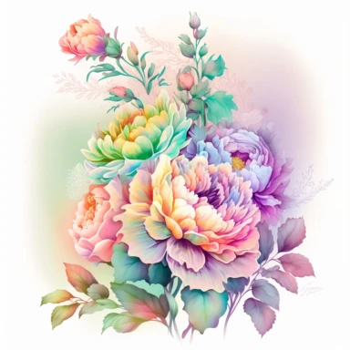 soft colorful neon pastel colored floral arrangement clipart, soft and subtle, colorful neon fairy pastel colors watercolor style, fawncore, plain white background, colorful neon pastel roses peonies gerberas tulips, excellent depth of shading in soft watercolor style, neon pastel colorful soft watercolor artwork, plain white background for transparent editing