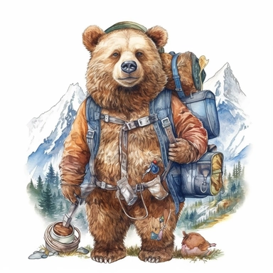 Wanderlust bear, watercolor hand draw Illustration clipart, 4K, extremely detailed