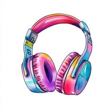 Cute Beautiful Retro 90s Color headphones Watercolor Sublimation Clipart,Cartoon, hyper realistic, intricate detail, illustration style,high solution,on the white background