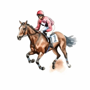realistic horse racing with jockey watercolor clipart single design, 8k