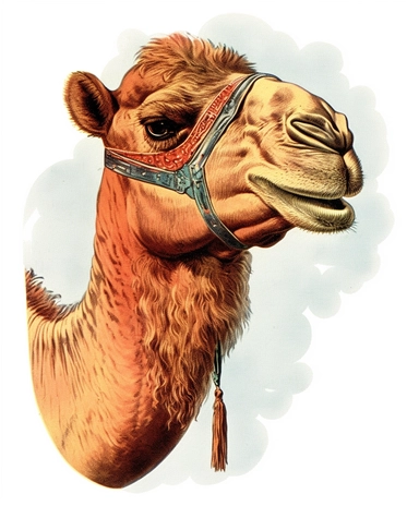 Vintage 1920 Portrait of Camel Head Illustration , Chromolithograph, Die Cut, 1920s Illustration, Vintage, Chromolithograph, Colorful, Antique, Ephemera, Clipart, 8k, Isolated on white