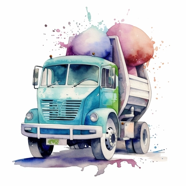 sweet concrete mixer, an adorable, funny , watercolor, watersplash,White Background Clipart