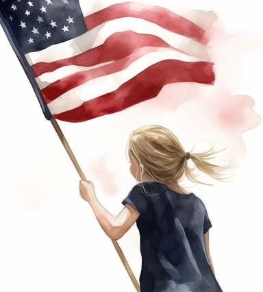 flag for american independence day / patriotic clipart,watercolor in the style of kate beaton, forced perspective, whitcomb-girls, free-associative, hd, tenwave, associated press photo