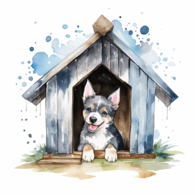 watercolor dog house clipart on a white background