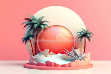 3d abstract summer nature beach object clipart with Gradient Color Overlay Background, minimal, boho, bohemian, soft color, artistic, high resolution, 8K,