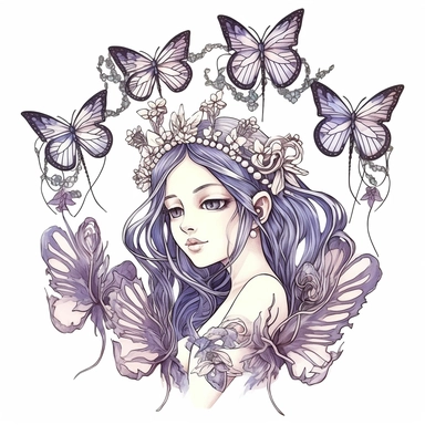 Clipart of winter fairy butterflies and flowers, in the style of watercolour, clean outline, magical, enchanted,