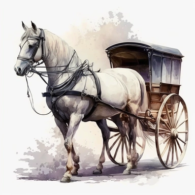 watercolor, very old victorian horse-drawn carriage, pastel beige color, good quality illustration, side view, clipart, white background