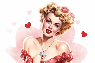 1950s Pin up girl valentines day watercolor clipart