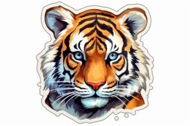 Cute Tiger Sticker 4th july clipart, in the style of hyper realistic animal watercolor, white background,
