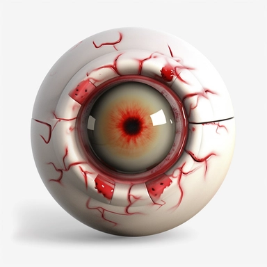 a photorealistic, blind and whate, Zombie eyeball, clipart, white background