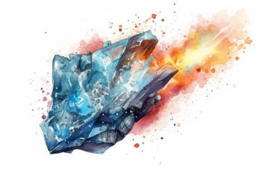 Watercolor, Generate an illustration of a W-type asteroid, composed of a mix of metal, rock, and water ice clipart, hd, on a white background, spaced out