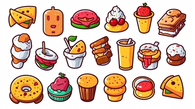 cartoon food clipart, isolated, white background, vector graphic