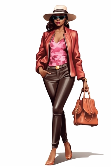 beautiful african american women full figured, clipart, fashion, full body, hat, purse, heels, pants, jacket, shirt, handbag, boss