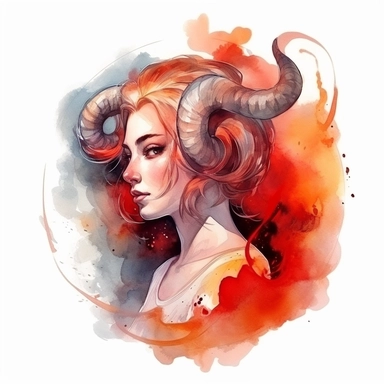 zodiac sign aries as a girl, clip art, fantasy, watercolor, serge marshennikov, flames on background