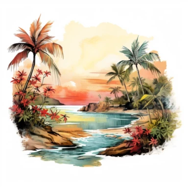 vintage postcard tropical watercolor clipart