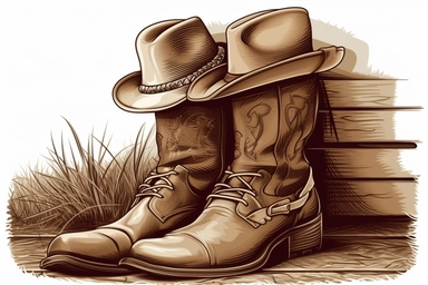 clipart, cartoon, cowboy hat, cowboy boots, catus, western theme, low detail
