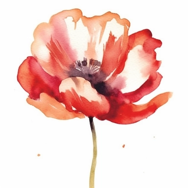few details, simple watercolour clipart, red poppy flower blossom, vintage effect, high quality, soft and muted colours, bright white background,