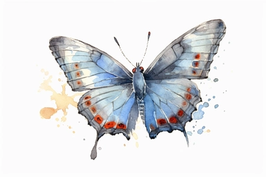 Watercolor, Banded hairstreak butterfly, clipart, hd, on a white background, spaced out