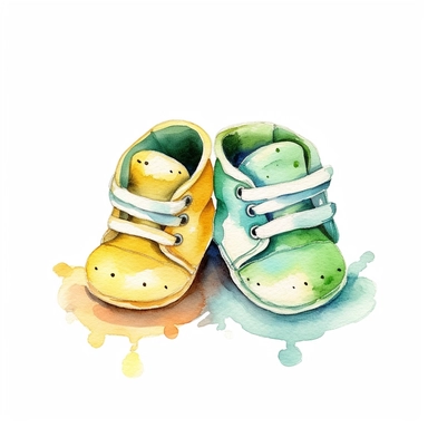 Watercolor pair of baby Shoe Clipart, solid white background