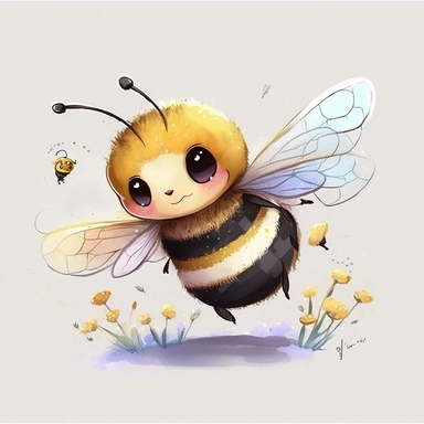 cute bee drawing for clipart, bee is the focal point in a white background, he is flying through the air by himself, nursery watercolor, in the style of watercolor painting, white background, charming anime characters, cute and colorful, depiction of animals, high quality--seed 4107006010