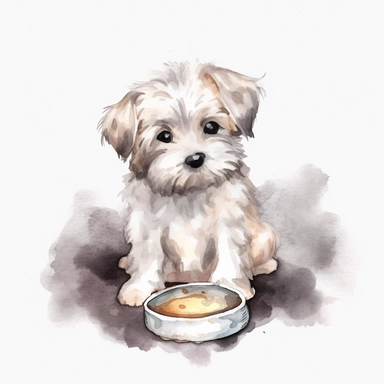Watercolor dog bowl clipart, white isolated background, space out, hd