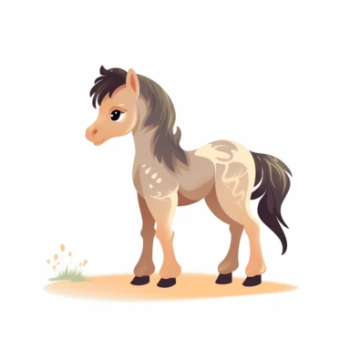 a baby horse clipart with illustration, full body shot ,8k, style of Bohemian, style of Anna Süßbauer and Jon Klassen,vector, Vector, white background,Solid Background, Sharpness and clarity, masterpiece, trending on Artstation and Dribbble.