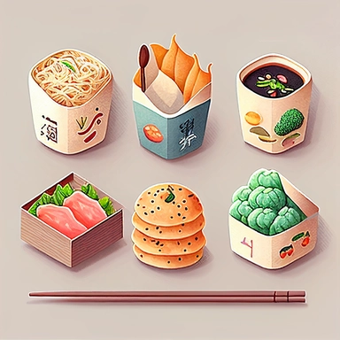 Chinese food emoji pack, isolated, clipart, watercolor, muted colors, pastel colors, realistic watercolor. reference by angela Hao