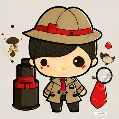 cute detective clipart, png, investigation, secret agent art, colors, beige, black and red, transparent background