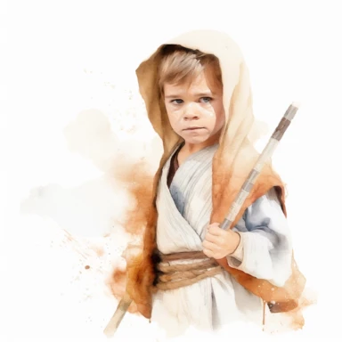 young boy obi van kenobi, star wars movie character, watercolor clipart