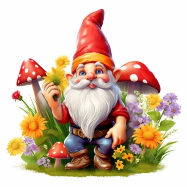gnomes clipart, grass, mashroom, flowers, summer leprechaun