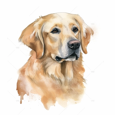 golden retriever in the style of head alone detailed, cartoon style, 2d watercolor clipart vector, creative and imaginative, hd, white background