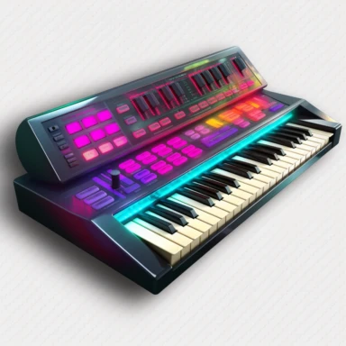 80s theme Casio keyboard, bold color, photorealistic, high-resolution photography, transparent background PNG clipart – ar 16:9
