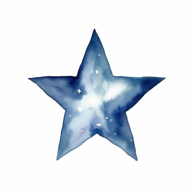small simplified indigo watercolor star, clipart, children's book illustration, white background