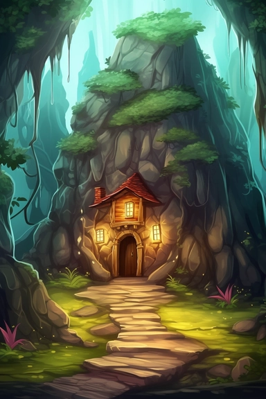 realistic clipart of enchanted pirate cave, digital oil painting