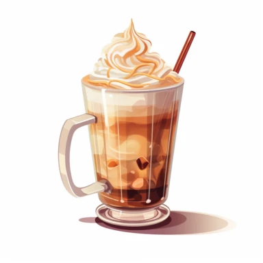 clipart of coffee cup. TRANSPARENT glass coffee cup with ice mocha latte in it. whipcream on top , straw , white background, 2D VECTOR ART ,high detial, 8k