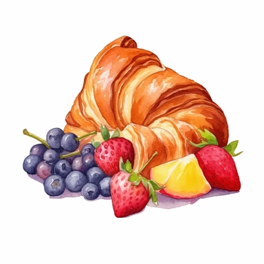 Danish pastry with fruit filling, watercolor illustration, clipart, sublimation, white background