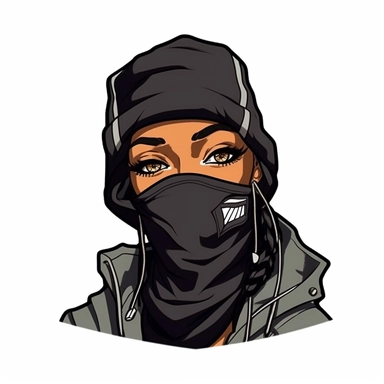 clipart, anime style urban black women balaclava ski masks aesthetic, rap aesthetics, rapcore, techwear streetwear luxury fashion centered with margins on a isolated background