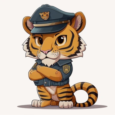 security guard job, clipart 1 tiger , children's magazine illustration, adorable, isolated on white background, features objects by Genndy Tartakovsky