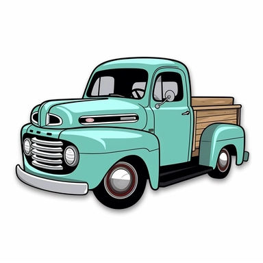clipart stickers planner stickers, 1950s Ford truck, white background, cartoon style