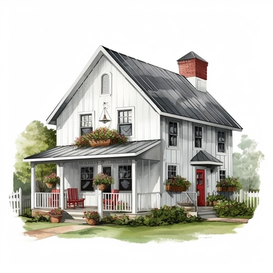 farm house photorealistic clipart,on white background with margins
