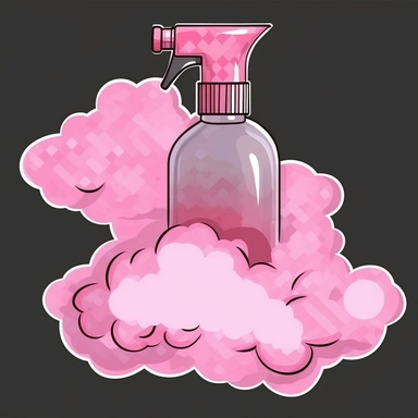 Pink plastic spray bottle close up smoke cloud clipart vector comic book style