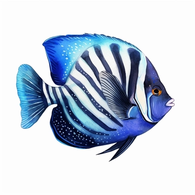 Emperor Angelfish Fish, water color style, clipart, white background