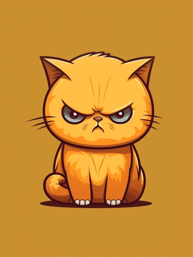a very cute orange cat, very grumpy and annoyed, kawaii, vector illustration, clipart, outlines, portrait,